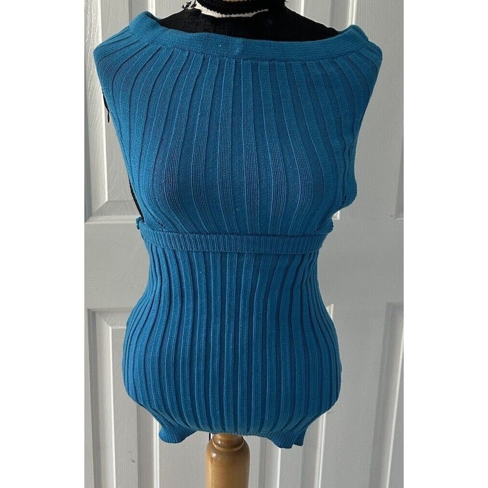 Hello Molly Top Size Sm Blue Ribbed Sleeveless Side Cutout Off Shoulders NEW/Tag